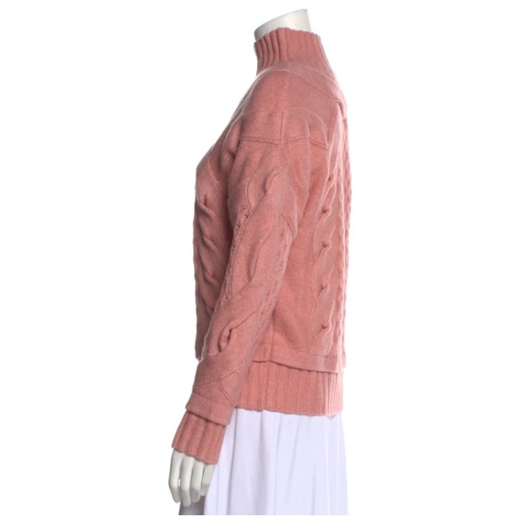 NEW Naadam Wool Alpaca Cable Knit Cutout Cut Out Neck Turtleneck Sweater Rose S - Picture 4 of 7